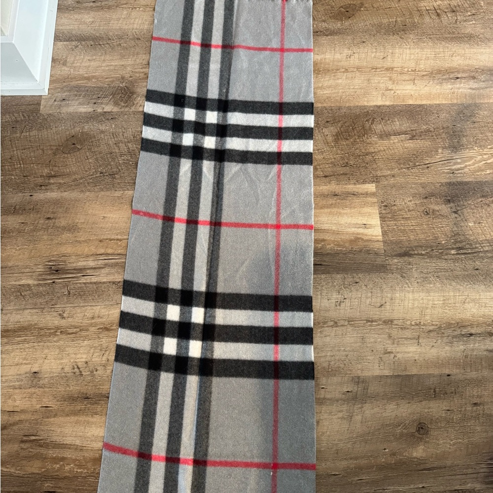 Cashmere Gray and Red Plaid Scarf